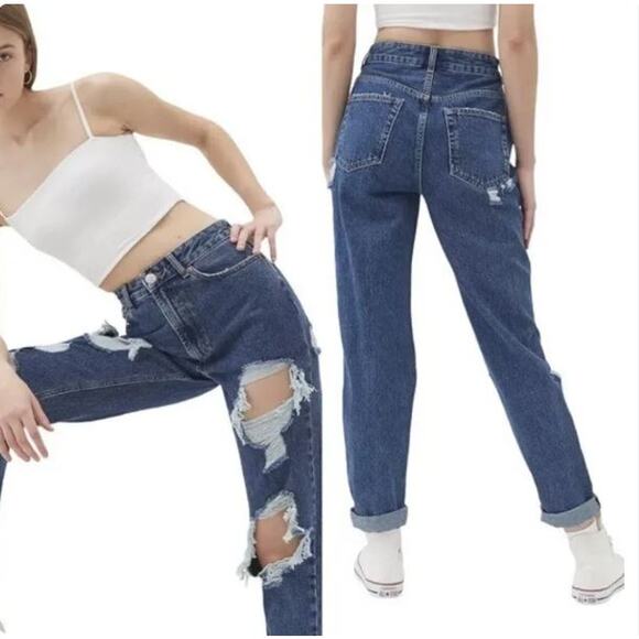 Urban Outfitters BDG Women's High-Rise Mom Jeans Size 27 Ripped Destroyed Boho - Picture 1 of 9